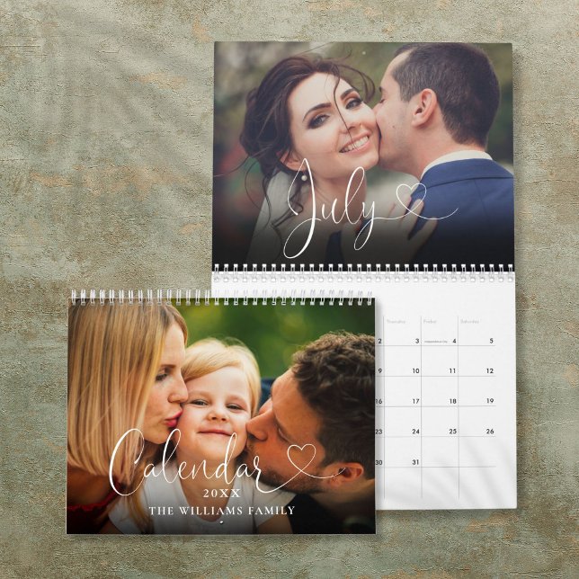 2025 Custom Family Elegant Heart Script Foto Kalender (2025 Custom Family Elegant Heart Script Photo Calendar)