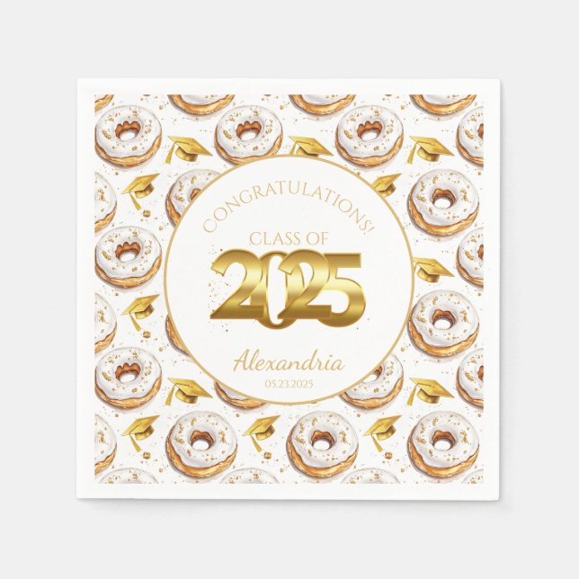 2025 Donuts and Degrees Abschluss Paper Napkins Serviette (Vorderseite)