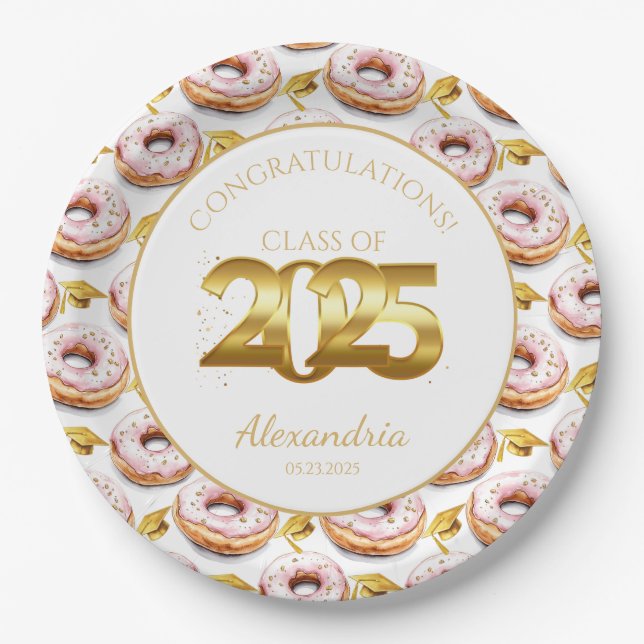 2025 Donuts und Goldmedaille-Abschluss Pappteller (Vorderseite)