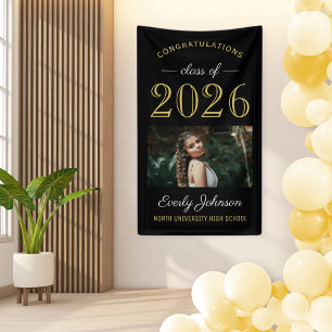 2025 Elegant Gold Black Custom Foto Abschluss Banner