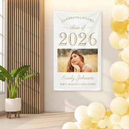 2025 Elegant Gold White Custom Foto Abschluss Banner