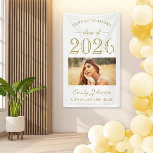 2025 Elegant Gold White Custom Foto Abschluss Banner
