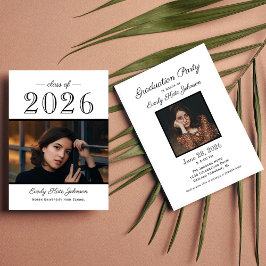 2025 Elegante Party für Schwarz-weißes Foto Einladung