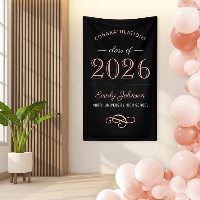 2025 Elegante Rose Gold Black Custom Abschluss Banner (Von Creator hochgeladen)