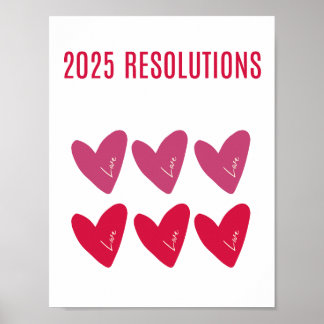 2025 ENTSCHLIESSUNGEN LIEBE Rosa Herzen Poster