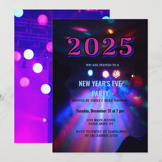 2025 Farbenfrohe Disco Ball Silvester Party Einladung (Vorne/Hinten)