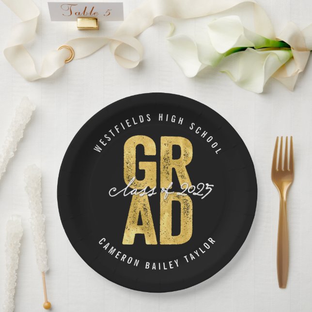 2025 Fett GRAD Gold Foil Stilvolle Graduation Part Pappteller (Hochzeit)
