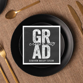 2025: Fett GRAD Silver Foil Graduation Party Paper Serviette