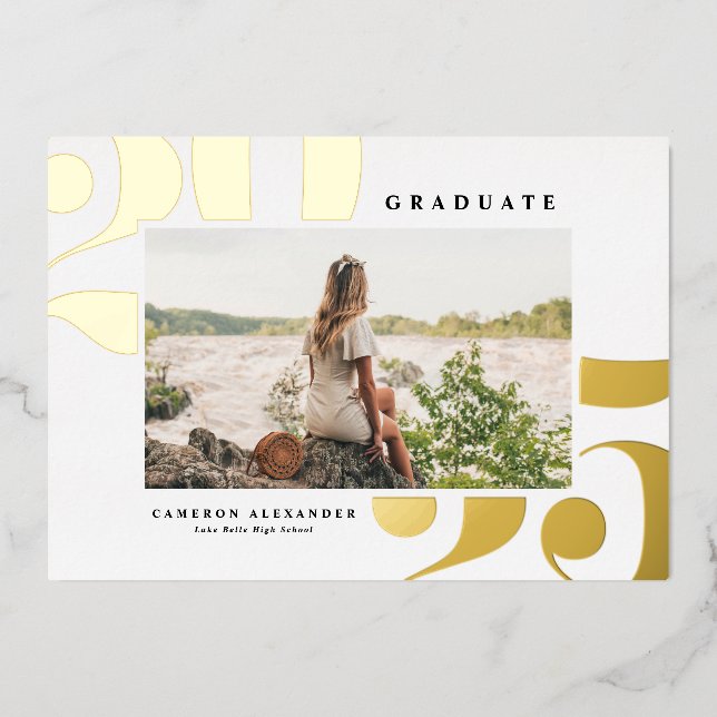 2025 Fett Typografie Foto Abschluss Gold Folieneinladung