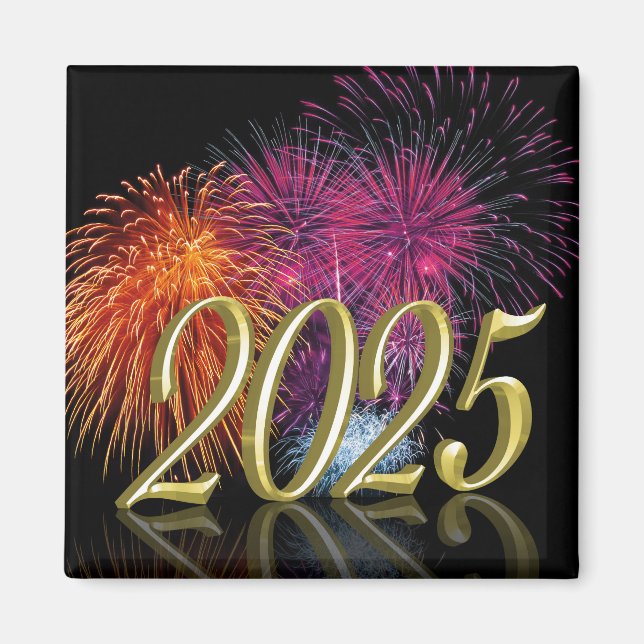 2025 Feuerwerkskörper Gold Happy New Year Magnet (Vorne)