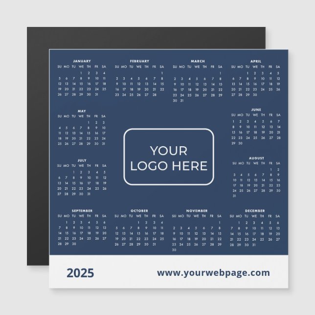 2025 Firmenlogo Blue Magnetic Calendar Magnetkarte (Vorne/Hinten)