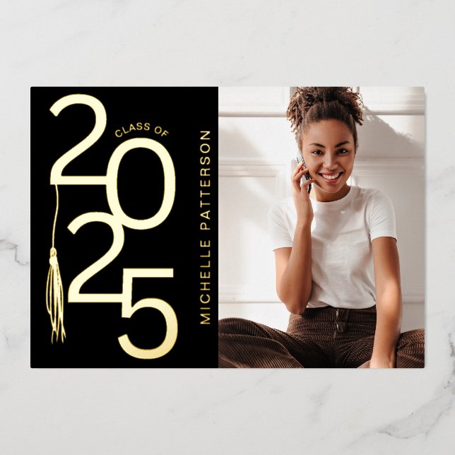 2025 Foto Abschluss Gold Folieneinladung (Vorderseite)