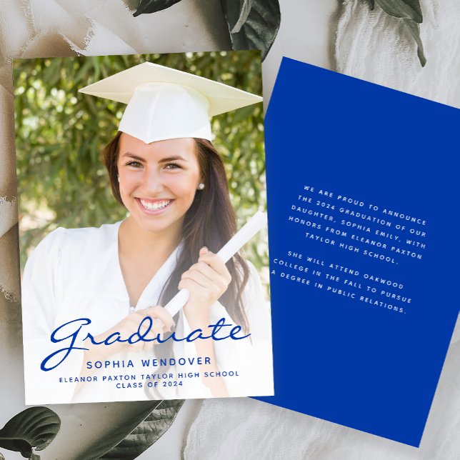 2025 Foto Blue White Script Grad Bekanntgabe Einladung (Von Creator hochgeladen)