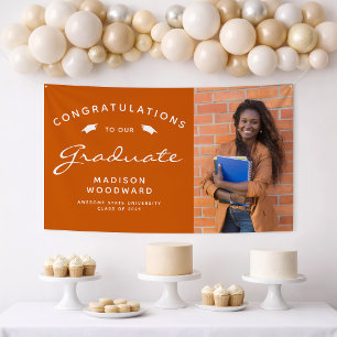 2025 Foto Burnt Orange White Script Abschluss Banner
