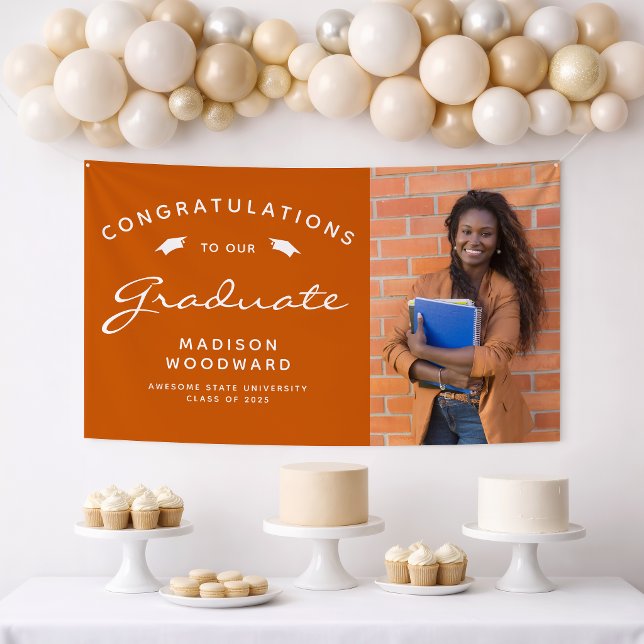2025 Foto Burnt Orange White Script Abschluss Banner (Von Creator hochgeladen)