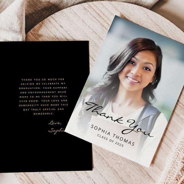 2025 Foto Classic Modern Black Gold Dankeskarte (Von Creator hochgeladen)