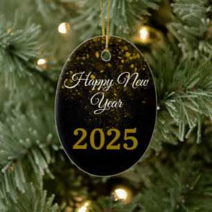 2025 Frohes Neujahrsfest Glitzer funkelndes Party Keramik Ornament