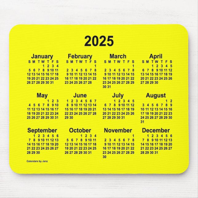 2025 Gelber Kalender von Janz Mouse Pad Mousepad (Vorne)
