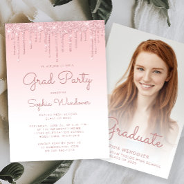 2025 Glam Blush Pink Glitzer Tropfen Foto Abschlus Einladung