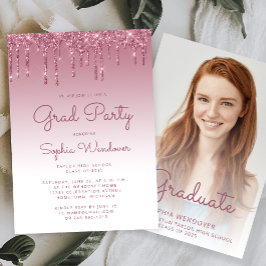 2025 Glam Burgund Glitzer Tropfen Foto Abschluss Einladung