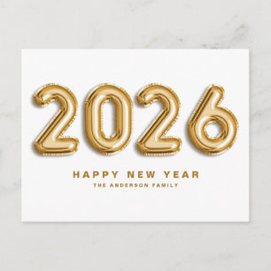 2025 Gold Foil Mylar Balloons glücklich Neues Jahr Feiertagspostkarte