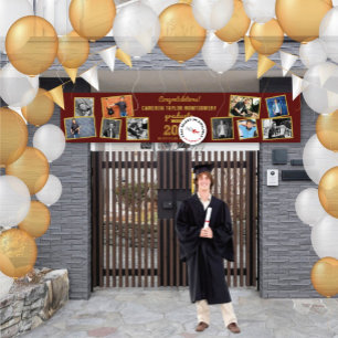 2025 Gold Sketch 10 Foto Collage Graduation Party Banner