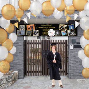 2025 Gold Sketch 10 Foto Collage Graduation Party Banner