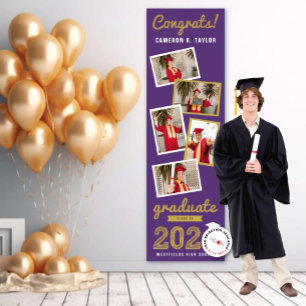 2025 Gold Sketch 5 Foto Collage Graduation Party Banner