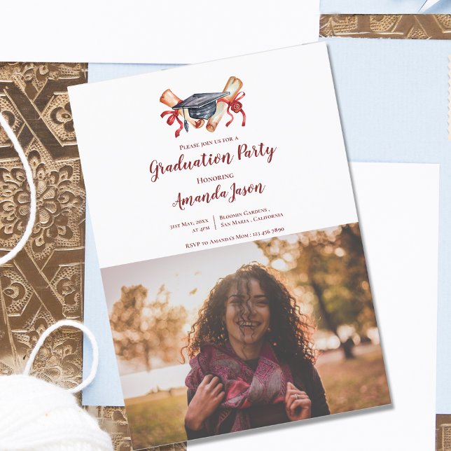 2025 Grad Elegant Two Foto Graduation Party Einladung (2025 Grad Elegant Two Photo Graduation Party Invitation)