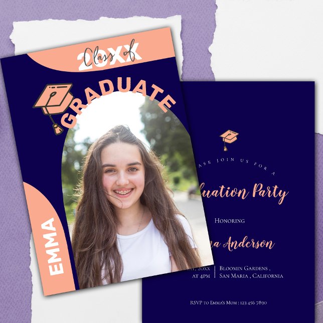 2025 Grad Foto Blue Arch Design Graduation Party Einladung (2025 Grad Photo Blue Arch Design Graduation Party Invitation)