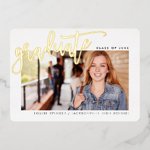 2025 GRAD Foto Modernes Kalligraphieüberlaggold Folieneinladung