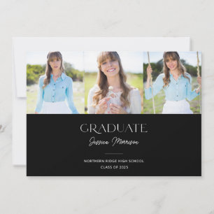 2025 Graduate Black & White 3-Foto Grad Party Einladung