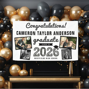 2025 Graduate Bold Sketch 4 Foto Graduation Party Banner