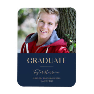 2025 Graduate Navy Blue & Gold Grad Ankündigung Magnet