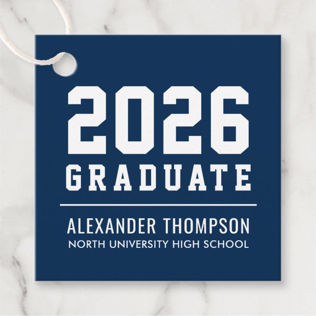 2025 Graduate Navy Blue Modern Graduation Party Geschenkanhänger (Vorderseite)