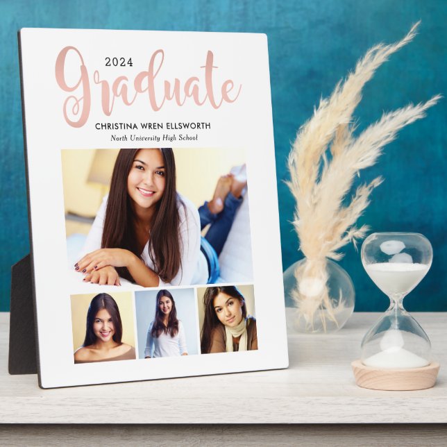 2025 Graduate Rose Gold Script 4 FotoCollage Fotoplatte (Seite)
