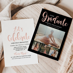 2025 Graduate Rose Gold Script Foto Collage Party Einladung