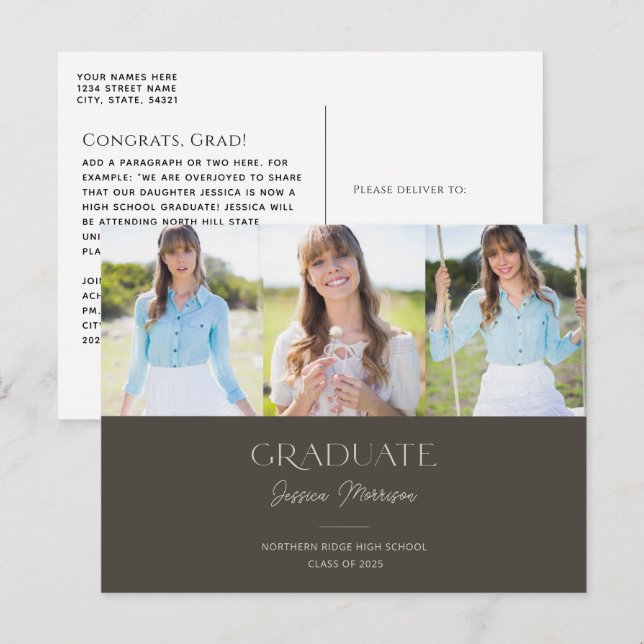 2025 Graduate Signature Name 3-Foto Abschluss Postkarte (Vorne/Hinten)
