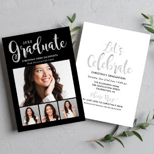 2025 Graduate Silver Script Foto Collage Party Einladung