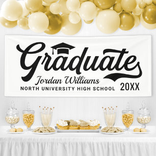 2025 Graduate White Black Script Custom Abschluss Banner