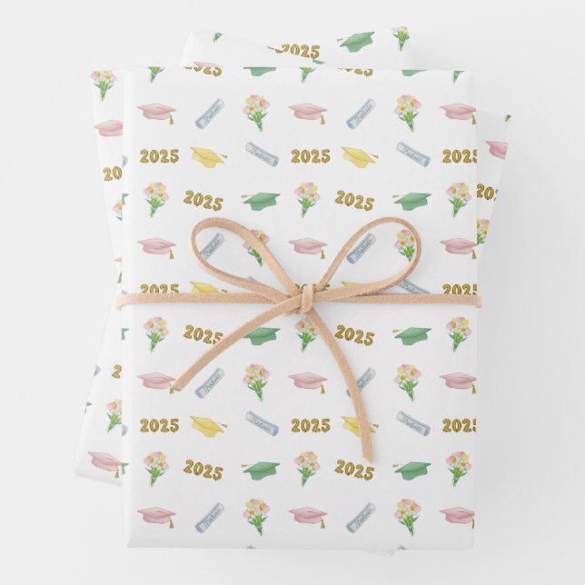 2025 Graduation Cap and Balloons Pastel Geschenkpapier Set (Beispiel)