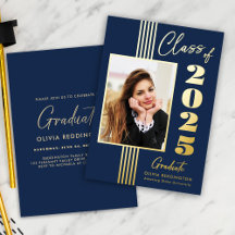 2025 Graduation Party Foto Frame Navy Gold