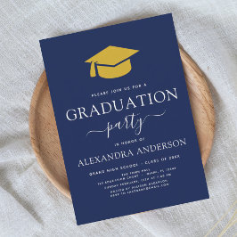 2025 Graduation Party Navy Blue Gold Elegant Einladung