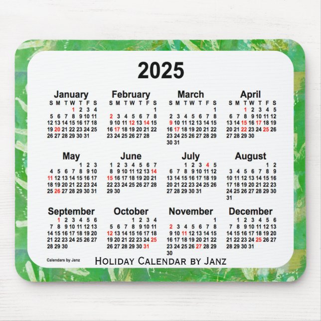 2025 Green Holiday Art Kalender von Janz Mouse Pad Mousepad (Vorne)