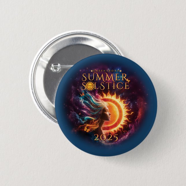 2025 Greensboro Summer Solstice Festival Aquamarin Button (Vorne & Hinten)