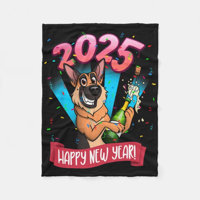 2025 Happy New Year German Shepherd Edition  Fleecedecke (Vorderseite)