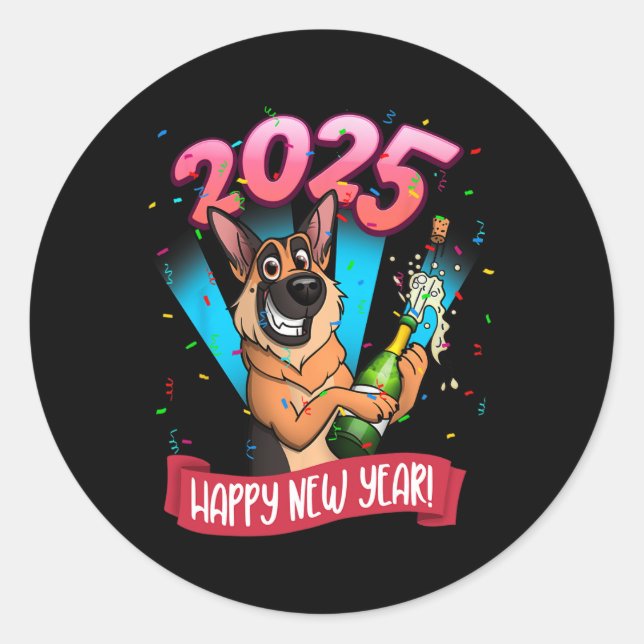 2025 Happy New Year German Shepherd Edition  Runder Aufkleber (Vorderseite)