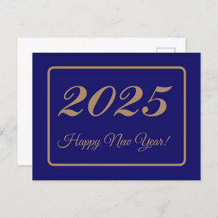 2025,Happy new year!gold & marine Hintergrund Postkarte