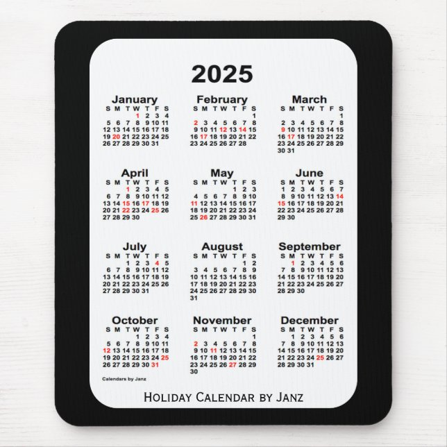 2025 Holiday Two Tone Black Calendar von Janz Mousepad (Vorne)