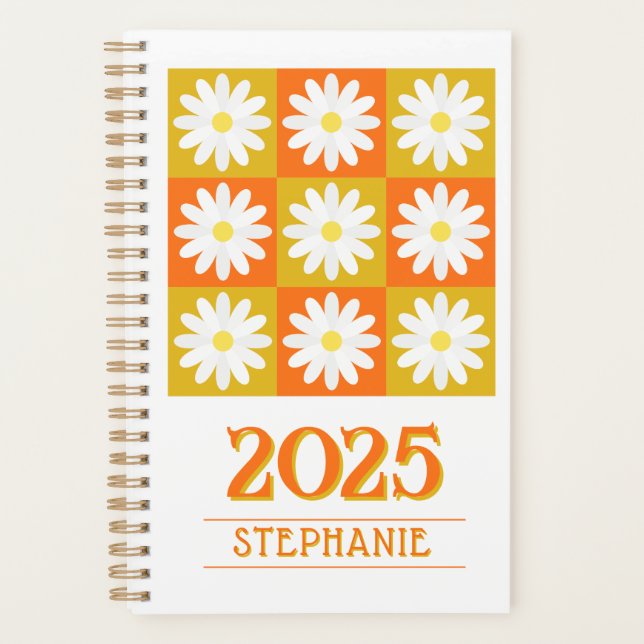 2025 Individuelle Name Retro Daisy Checkerboard Fl Planer (Vorderseite)